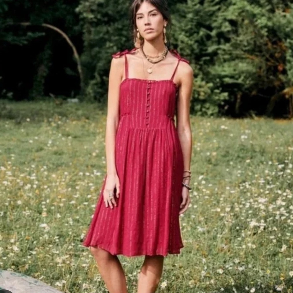 SÉZANE Juliette Silk Midi Dress, Fuschia, FR36
